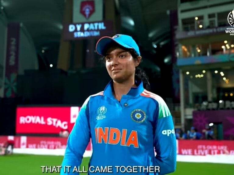 भारतीय महिला क्रिकेटर प्रतिका रावल मैच के बाद डीवाई पाटिल स्टेडियम में इंटरव्यू के दौरान – Pratika Rawal Cricket Image