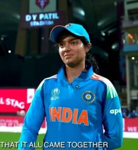 भारतीय महिला क्रिकेटर प्रतिका रावल मैच के बाद डीवाई पाटिल स्टेडियम में इंटरव्यू के दौरान – Pratika Rawal Cricket Image